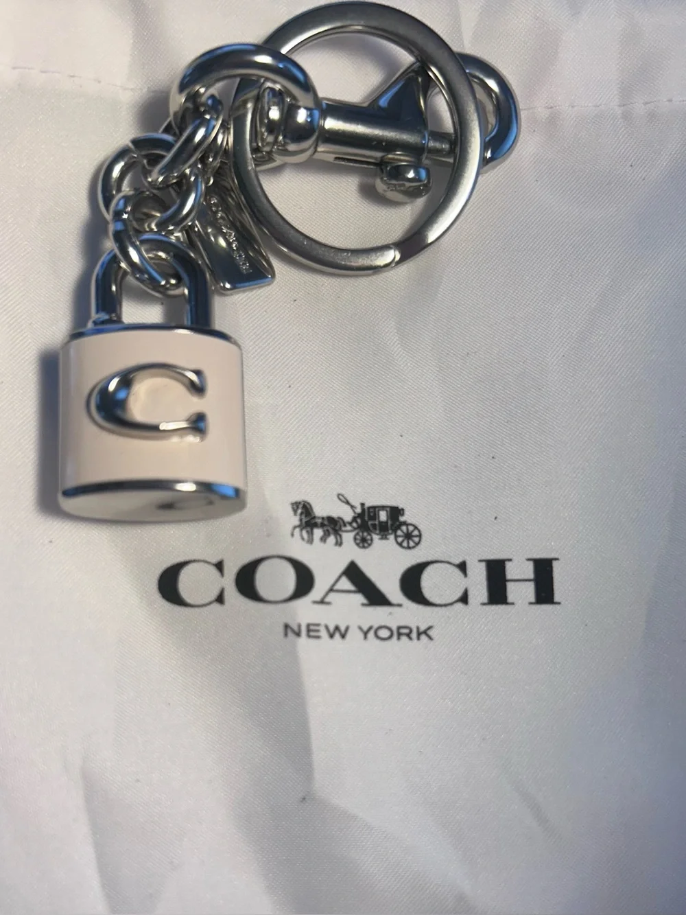 Coach Lock Bag Charm Cream Enamel with Silver Hardware - Picture 1 of 8